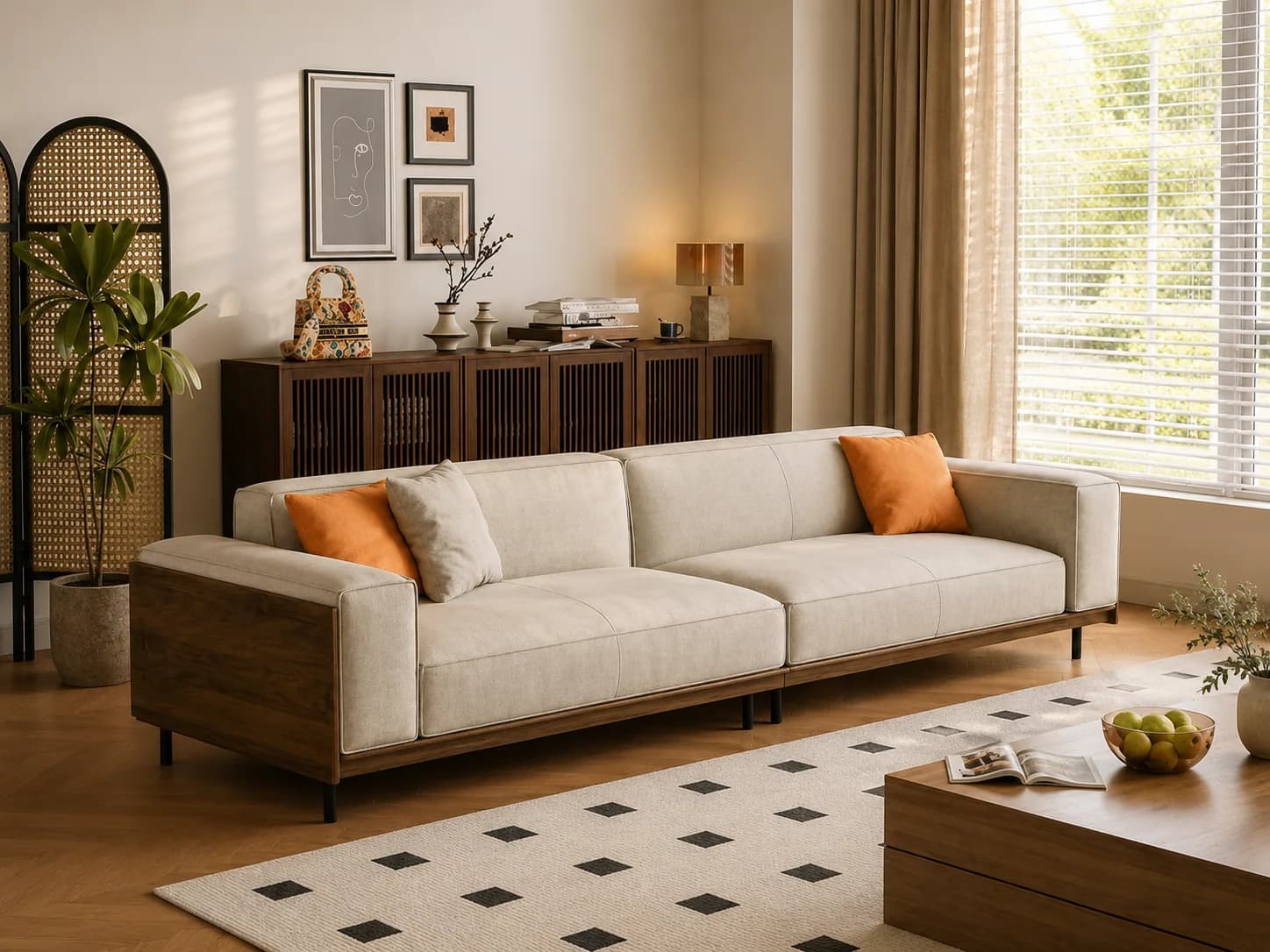 Grand Walnut 4-Seater Sofa